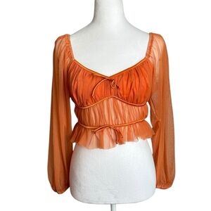 Sky to Moon Orange Puff Sleeves Tulle Crop Top Size M